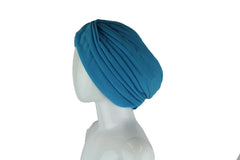 blue pleated slip on turban 