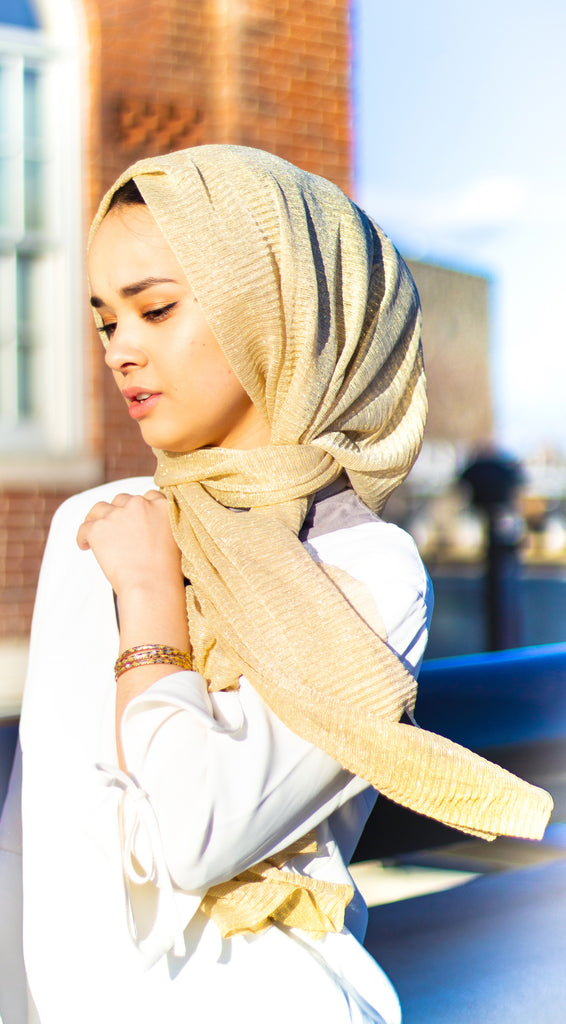 gold shimmer sparkle hijab for weddings