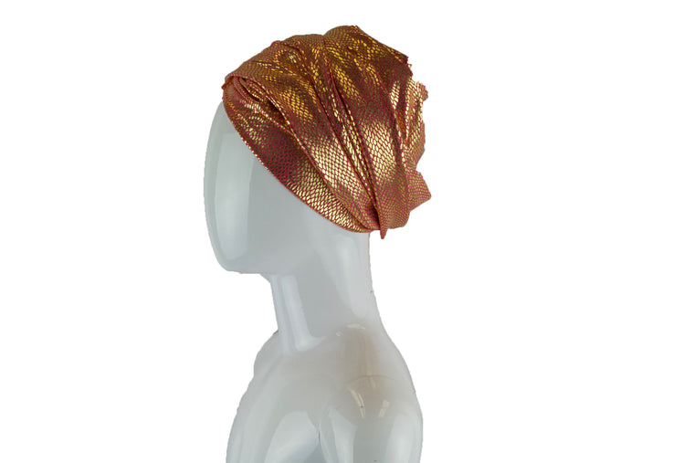 Gold Metallic Turban Wrap - Coral