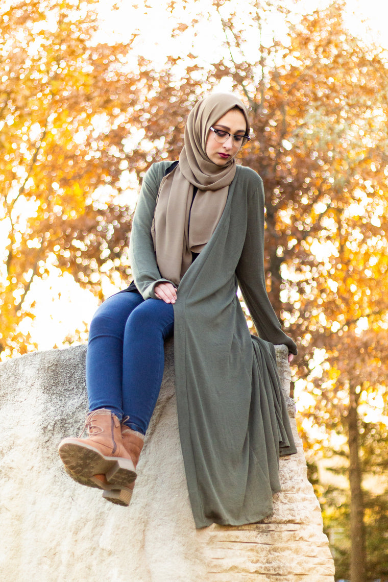 Maxi Cardigan with Pockets - Olive