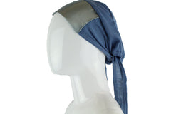light blue tie back under cap with a satin trim
