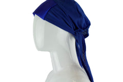 royal blue tie back under cap with a satin trim