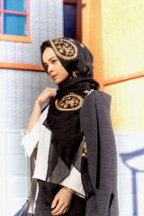 black viscose hijab with gold embroidery from bella hijabs