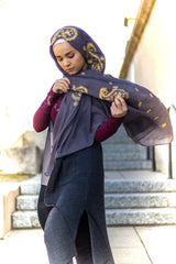 dark gray viscose hijab with gold embroidery from bella hijabs