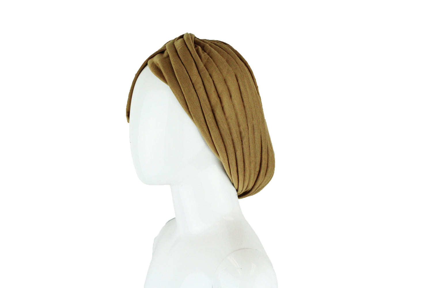 mocha gray slip on turban with wrap around hijab attached and pleats