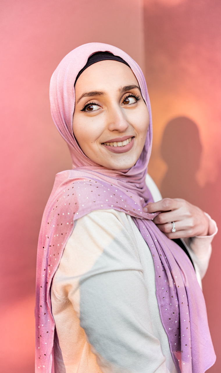 Beaded Jersey Hijab - Light Blush