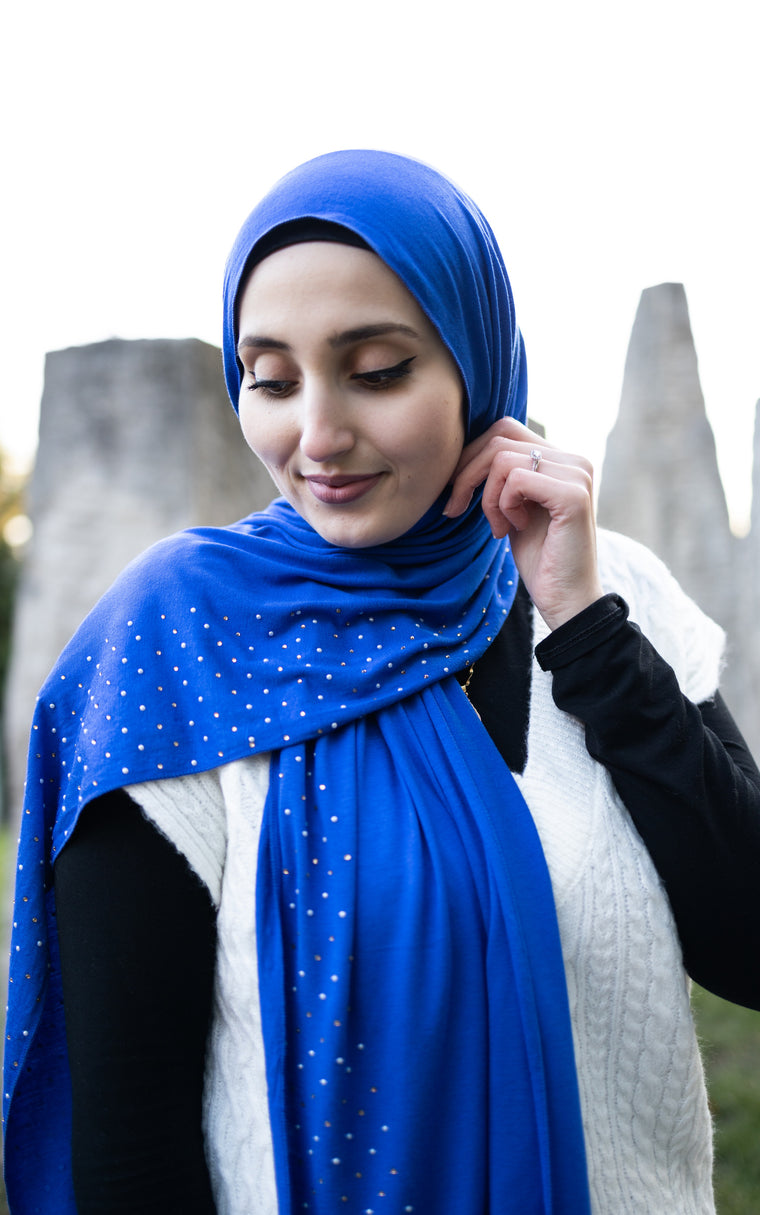 Beaded Jersey Hijab - Royal Blue