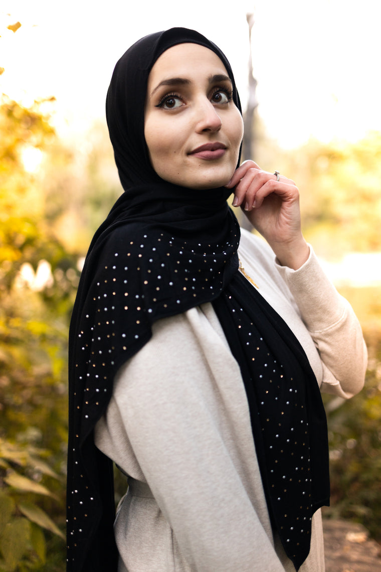 Beaded Jersey Hijab - Ink Black