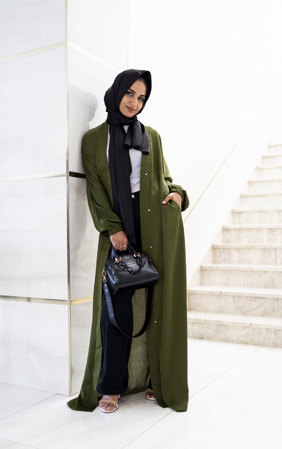 Olive Green Satin Abaya Bella Hijabs Olive Green Satin Abaya Bella Hijabs