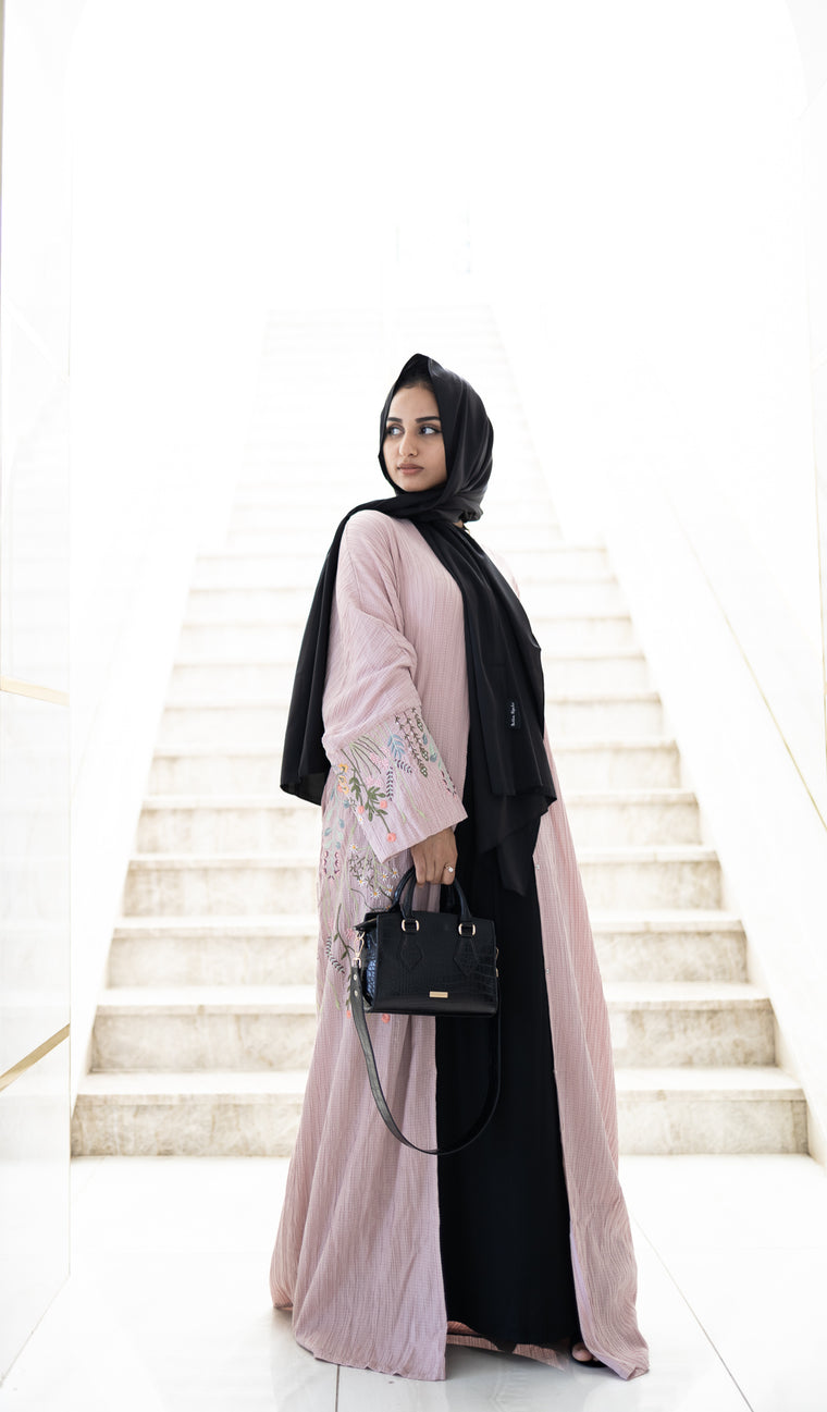 Dusty Pink Floral Embroidered Abaya