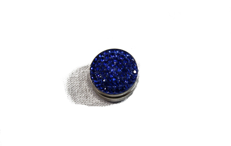a pair of two royal blue magnet pins with crystals