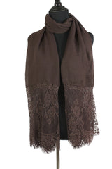brown premium viscose hijab with lace ends and lace trim
