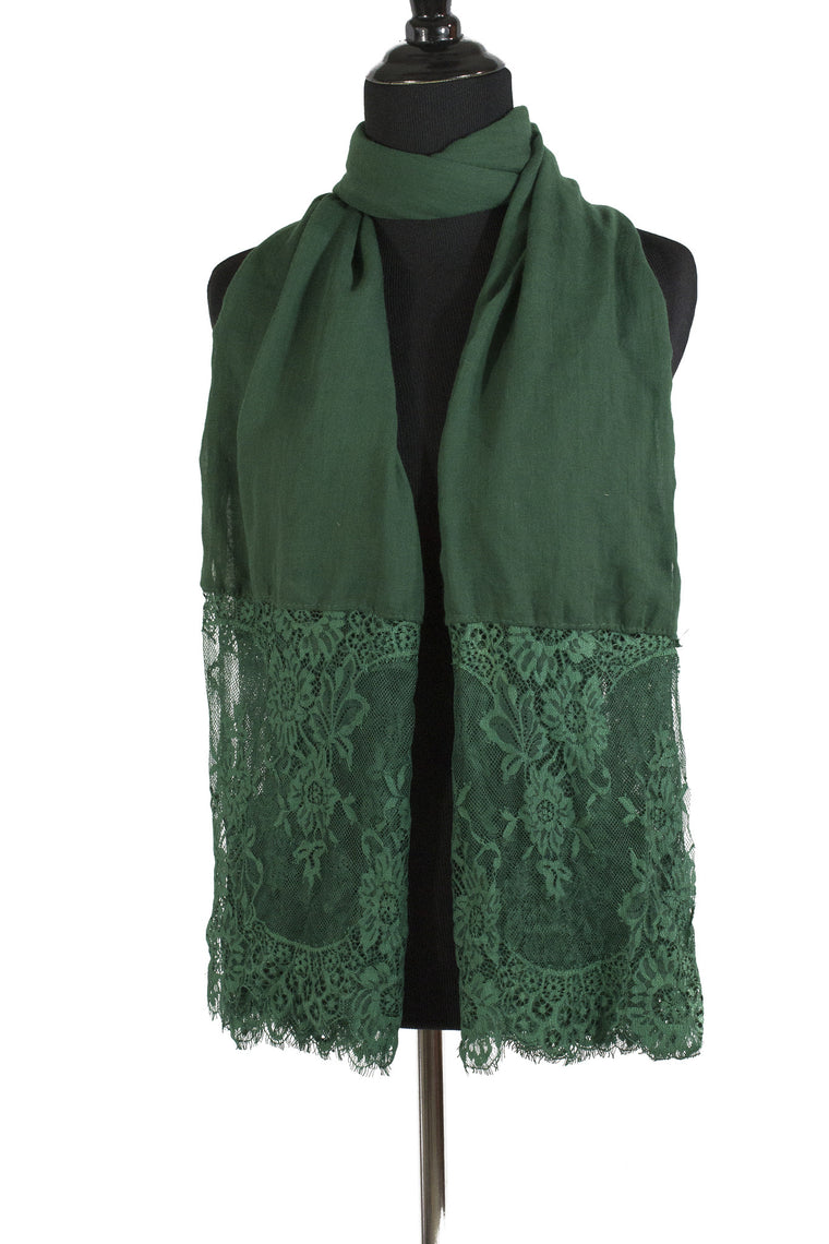 Premium Lace Hijab - Forest Green
