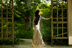 long sleeve gold and black sequin maxi dress