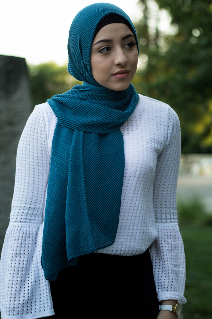 turquoise viscose ridge pleated textured hijab