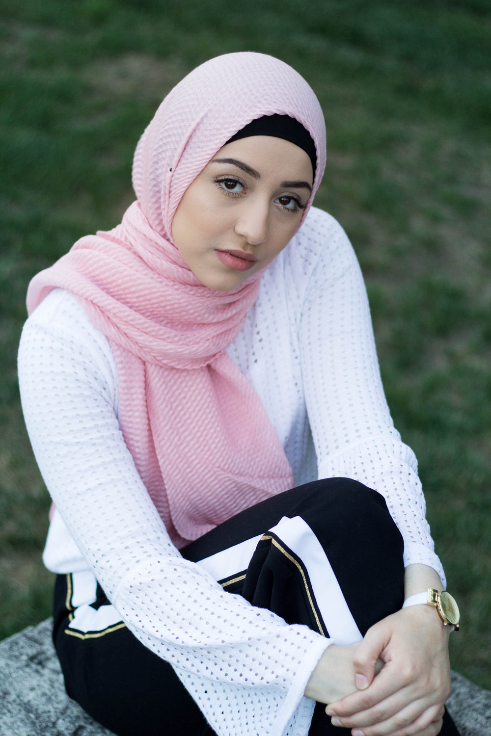light pink hijab with pleats