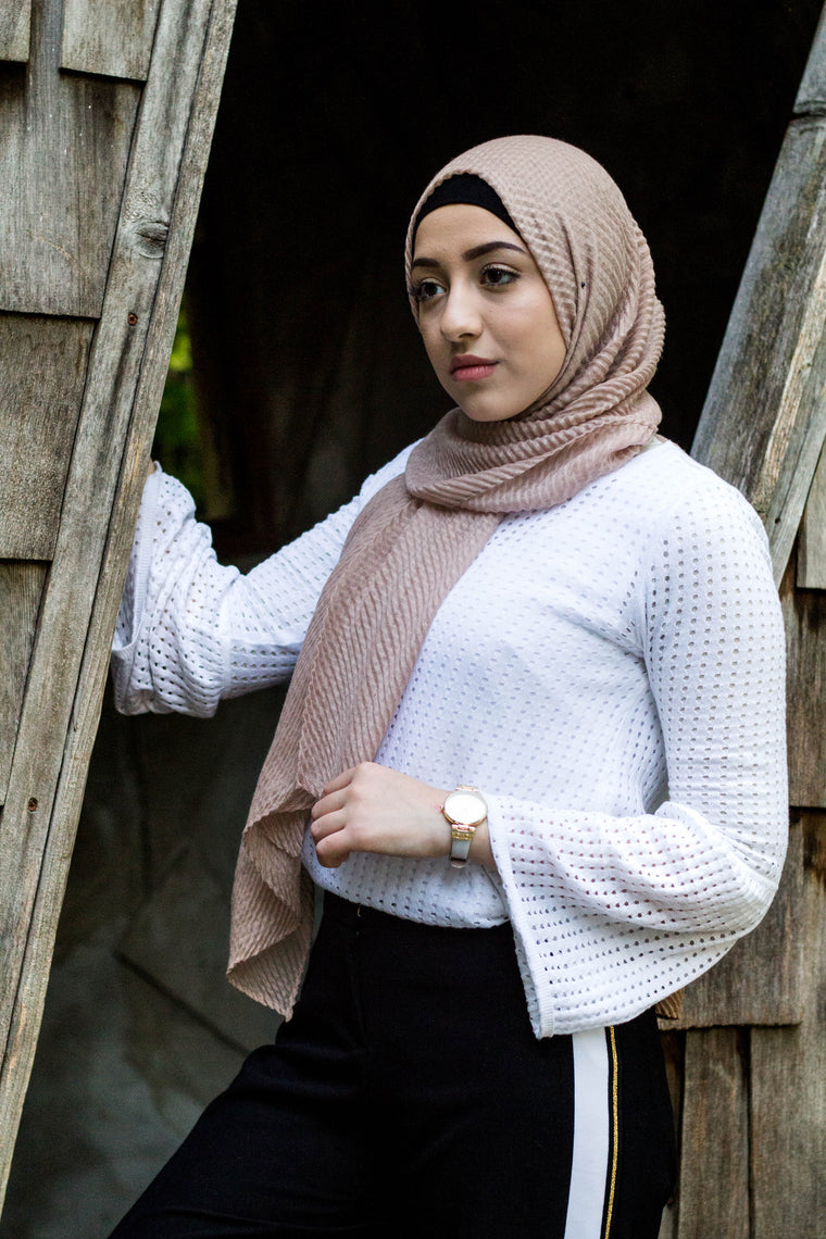 Ridged Hijab - Tan