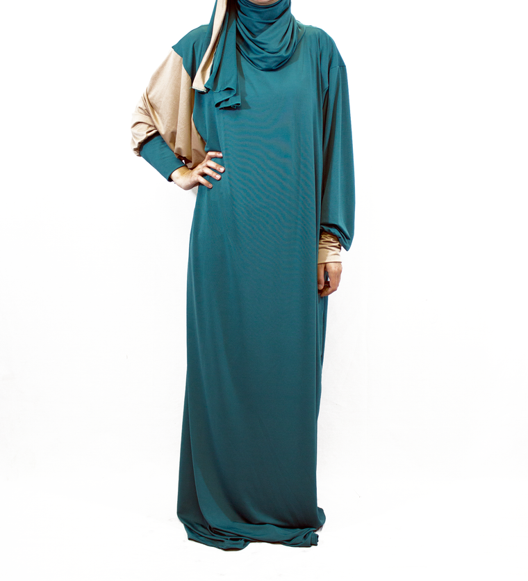 One-Piece Abaya w/ Attached Hijab - Teal