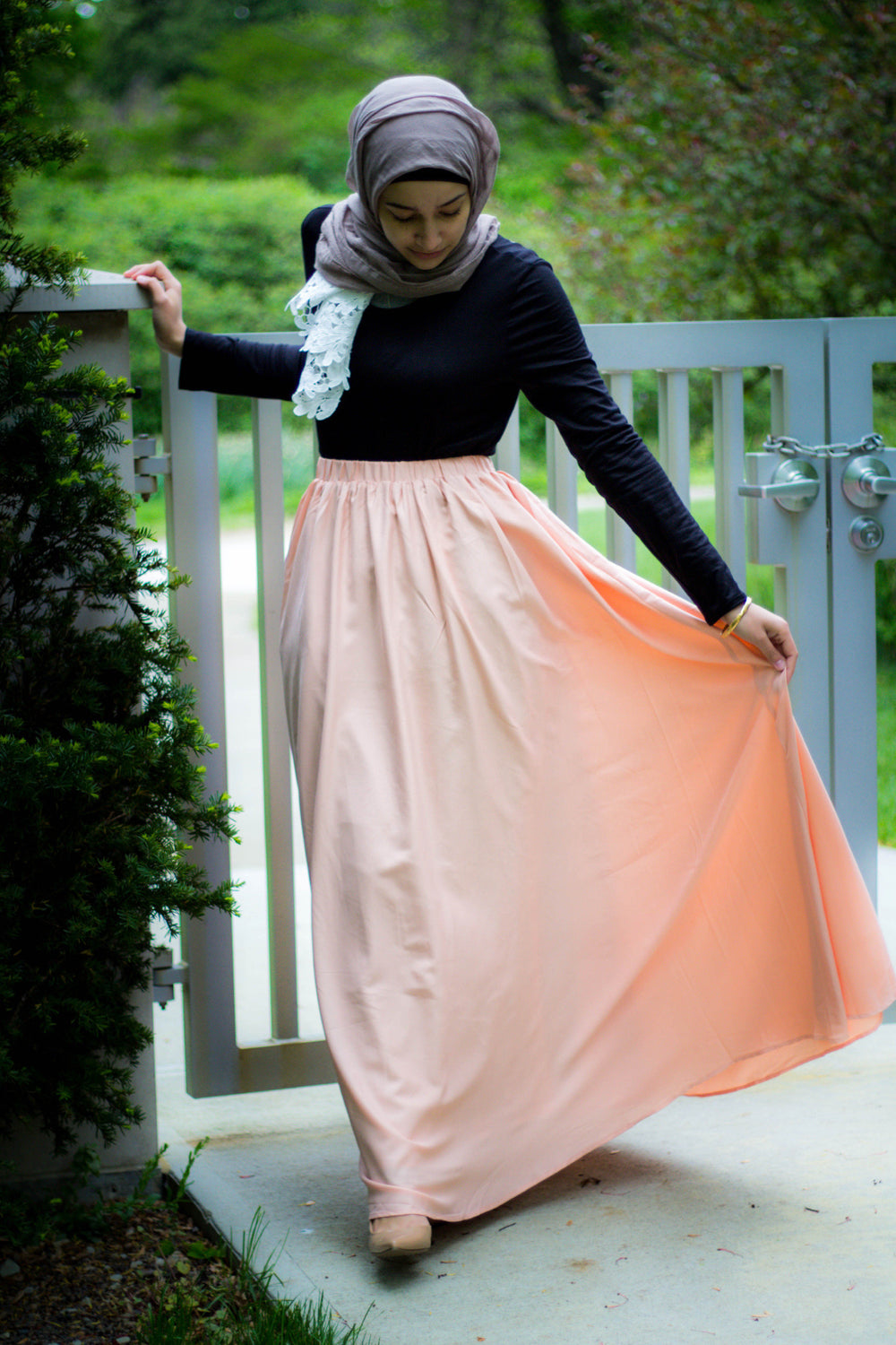 high waisted skirt in light pink with pockets