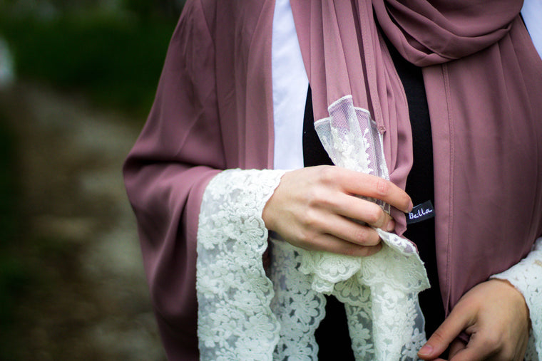 Lace Sleeve Open Abaya - Mauve (Spring Meadow Lace)