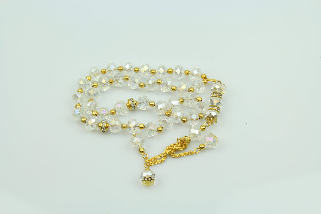 white and gold jeweled tasbeeh 
