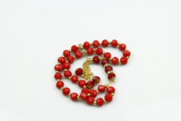 Tasbeeh with gold chain (33 beads) - Red