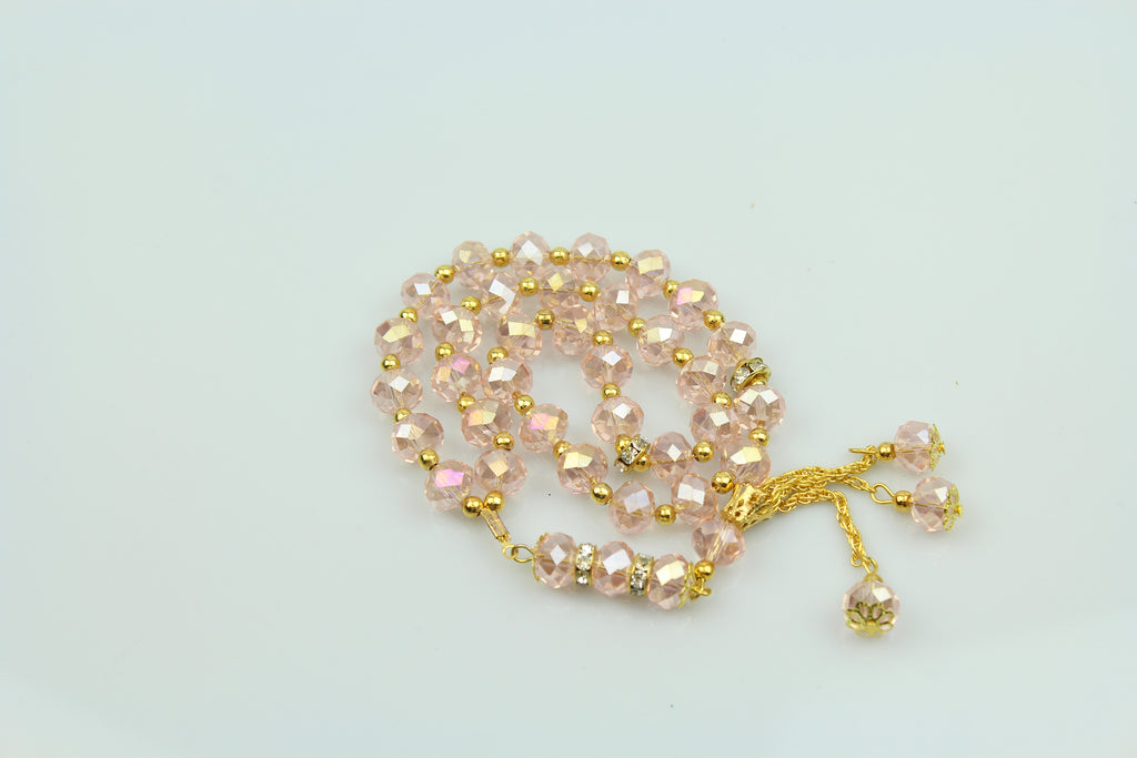 light pink and gold jeweled tasbeeh 