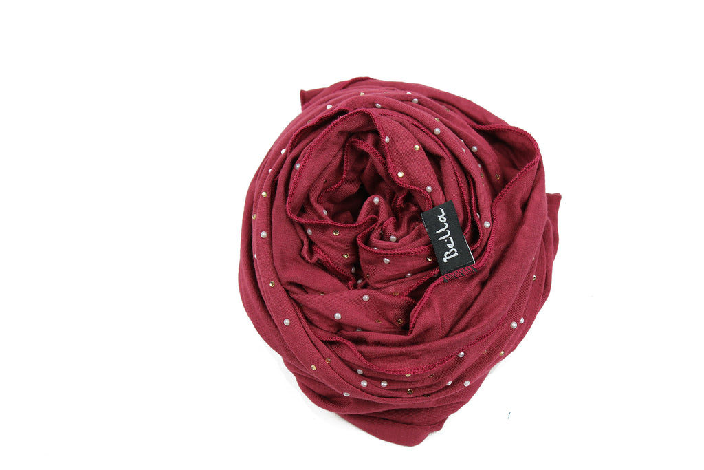 maroon jersey hijab embellished with pearls