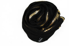 black jersey hijab with gold trim along the edges
