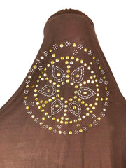 long brown one piece slip on hijab with jewels