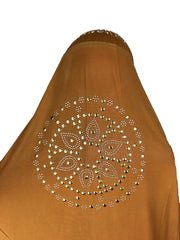 long tan one piece slip on hijab with jewels