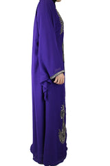 hand beaded royal purple long sleeved maxi kaftan with jewels