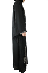 hand beaded black long sleeved maxi kaftan with jewels