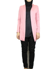 basic pink long sleeve cardigan with pockets