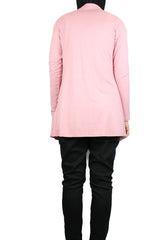 basic pink long sleeve cardigan with pockets