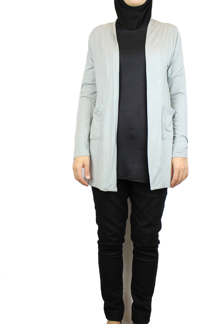 Open Front Cardigan with Pockets - Gray