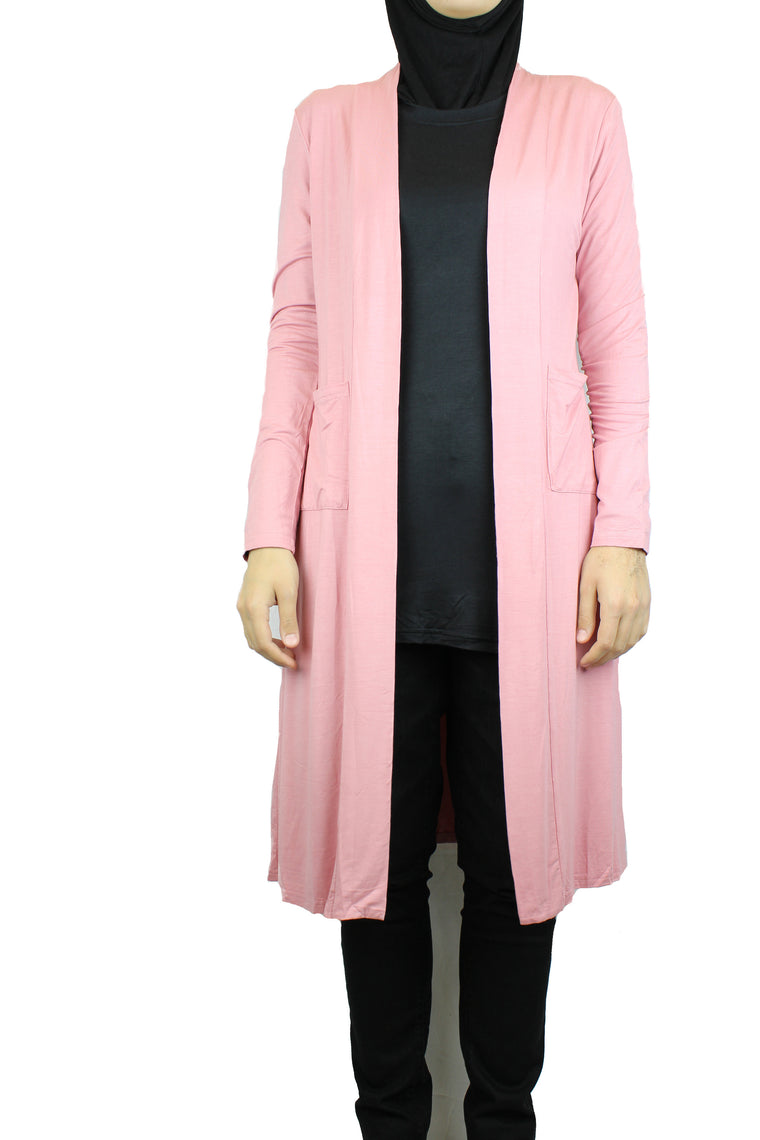 Maxi Open Front Cardigan with Pockets - Cherry Blossom Pink