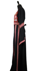 traditional palestinian thobe kaftan with red floral embroidery stitched
