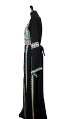 black palestinian thobe with floral embroidery in light blue