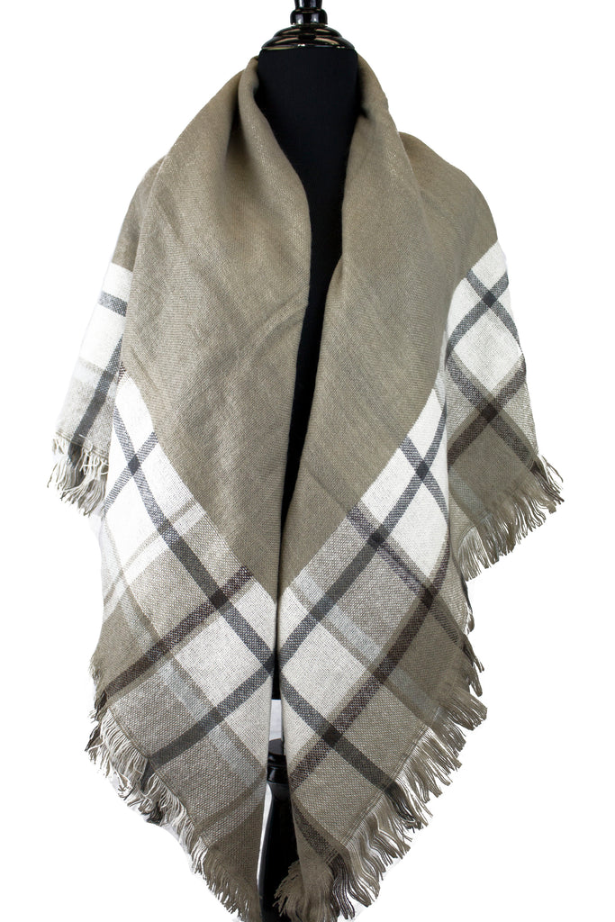 blanket scarf in tan with stripes