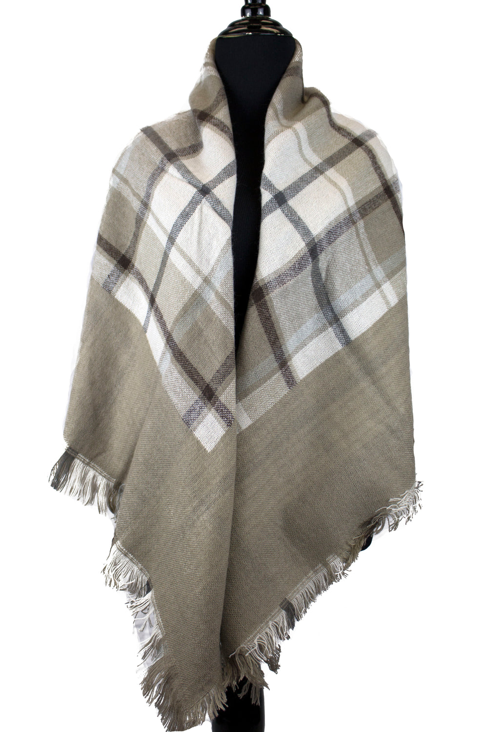 blanket scarf in tan and white with stripes