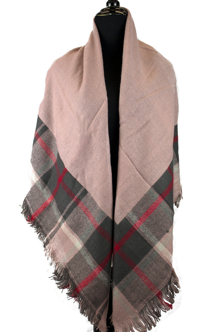 blanket scarf in pink gray and red with stripes