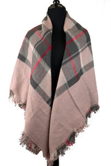 blanket scarf in pink gray and red with stripes