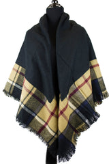 blanket scarf in tan navy and black with stripes