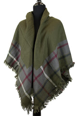 blanket scarf with grid pattern in olive