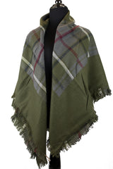 blanket scarf with grid pattern in olive