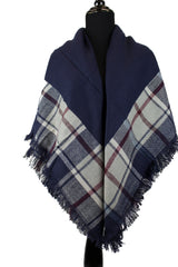 blanket scarf in navy gray and burgundy with stripes