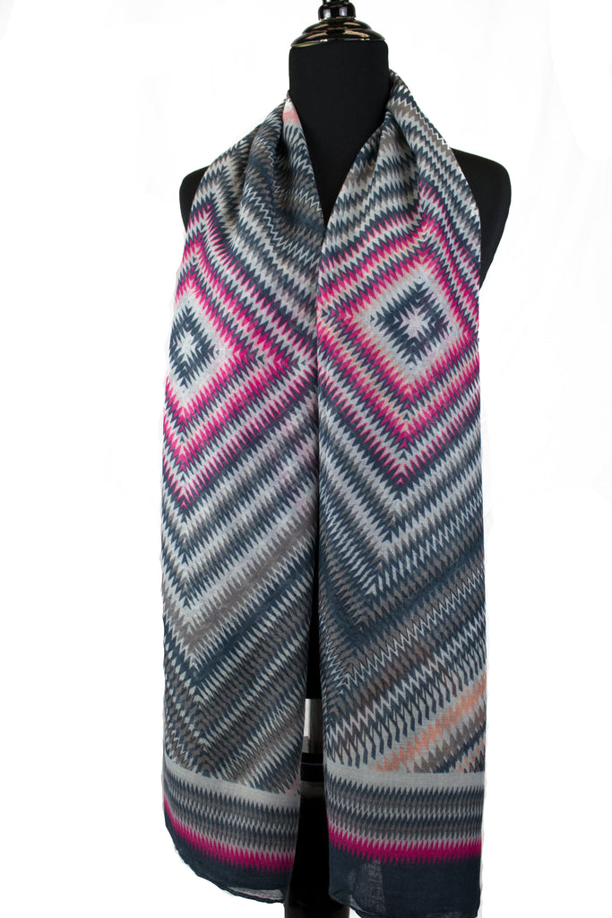 chevron print hijab in gray with pink and orange