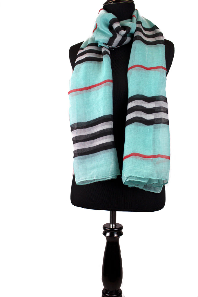 blue teal burberry inspired hijab with stripes