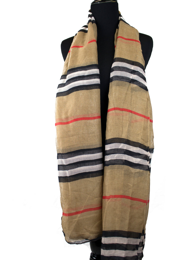 burberry insprired print hijab in tan white red and black